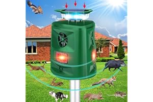 HAPPY WATCH Répulsif Extérieur à Ultrasons Solaire à 360° avec Détecteur de Mouvement et Lumière Clignotante LED, 5 Modes Réglables et étanches pour Chien, Chat, Lapins, Renards, Cerfs pour Jardin, Cour