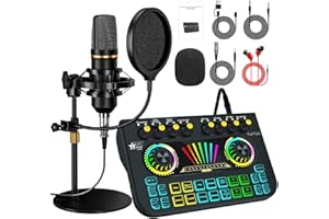 TENLAMP Audio Mixer, Streaming PC Mixer mit XLR Mikrofon Schnittstelle, Individuelle Steuerung, Volume Fader, Stummschalttaste, für Podcast/Aufnahme/Gesang/Spiel/TikTok Content Creation