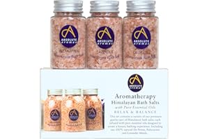 Absolute Aromas Pink Himalayan Bath Salts Set - De-Stress, Lavender and Relaxation - 3 x 125g Jar Himalayan Salts Infused with 100% Pure Essential Oils
