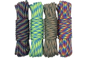 aufodara 4 Pezzi 19ft / 6 Metri Paracord Corde 4mm Nylon Corda 7 Fili centrali - 4 Colori, Lunghezza Totale 76 Piedi