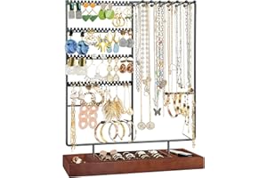 ProCase Schmuckständer Ohrringhalter mit 144 Löcher, Schmuckhalter Ohrstecker Ketten Halter Organizer mit herausnehmbarem Ringtablett, Jewelry Aufbewahrung für Halsketten Armbänder Ringe -Schwarz