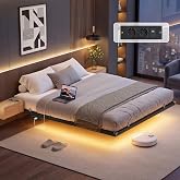 VASAGLE Bed Frame 140 x 200 cm, LED Lights, Removable Charging Station | 2 AC outlets, USB port 2A+1C, Supports up to 500 kg,