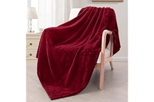 Exclusivo Mezcla Extra Large Fleece Throw Blanket, 127x178 CM Soft Jacquard Weave Waffle Pattern Throws for Sofa Settees, Burgundy Blanket