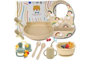 HappyDoo | Set Pappa Svezzamento | 12 Pezzi | Piatto Svezzamento con Ventosa | Citola | Bavaglini | Posate per Bambini | Bicchiere | Regalo Ciuccio Frutta | Set Pappa senza BPA | In Confezione Regalo