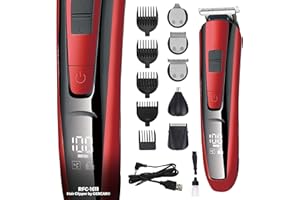 ‎GERCAR GERCAR RFC-1611 kabelloser Multi-Grooming-Set Haarschneider 10-in-1 - Bartpflege für Herren, Haartrimmer für Haare Ohren Nasen Bart und Body-Rasuren Set - Bartschneider und Barttrimmer rot/schwarz