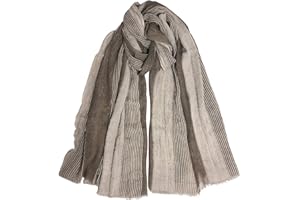 DAMILY Moda Uomo Sciarpa A Pieghe A Righe Confortevole Cotone Lino Inverno Stelle Scialle, Marina-Grigio, M