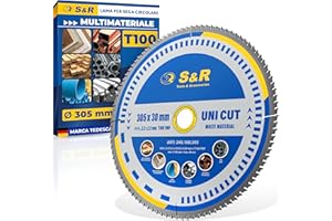 S&R Lama per Sega Circolare 305 x 30 mm 100 Denti FWF - Disco da Taglio per Metallo Alluminio Profili di Acciaio Legno - Lama Compatibile con Sega Circolare da Tavolo Bosch Makita Einhell Ryobi