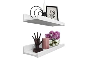 ‎WOOD WEDGE Handmade Wall Shelf, White, 40 cm, Wooden Shelf, Set of 2, Hanging Shelf, Wall Mount Shelf, Modern Floating Shelf, Narrow Picture Rail for Bathroom, Living Room, Kitchen, Bedroom