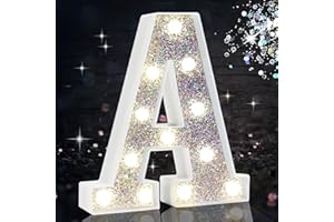 HEYCOLOR LED Marquee Letter Lights, Light Up Silver Letters for Bedroom Glitter Gifts for Teenage Girls Alphabet Letter Sign Battery Powered Night Light Birthday Party Wedding Home Decoration, Silver Letter A