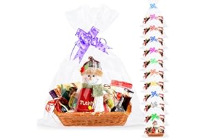 12Pcs Large Cellophane Bags with Pull Bows, AGOBUHE 20.5 x 27.6 Inches Cellophane Wrap for Hampers, Cellophane Wrap bags for Hamper Making Easter Father's Day Gift Presents Packaging