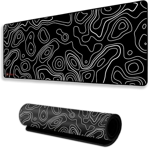 SMULY Black Contour Line Mouse Pad 12×32 Inch 3mm Extended Gaming Desk Mat with Anti-Slip Rubber Base Mousepad for Smooth Surface Desk pad for PC & Laptop Use W