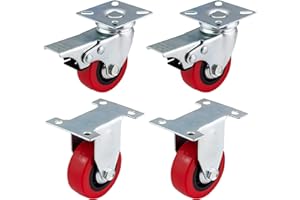 Ruedas giratorias Bulldog Castors de poliuretano con frenos de 50 mm, en color rojo, material resistente, para muebles, aparatos y equipos ruedas, carga máxima 150 kg por juego