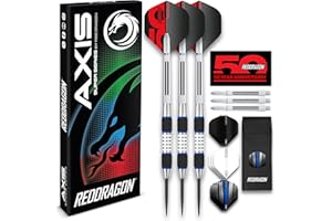 RED DRAGON Rzutki Axis Blue Series 24 g – stalowa końcówka 85% wolframu, profesjonalny zestaw rzutek z lotkami, łodygami i portfelem