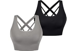 Leversic Sujetador Deportivo de Iimpacto Medio para Mujer Sin Aros con Relleno Extraíble con Espalda Cruzada para Yoga