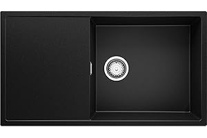 Fregadero Cocina 90 x 50 cm, Fregadero Granito Un Seno + Sifón Clásico, Fregadero Empotrado con Escurridor Ibiza 900-60 de Primagran, Negro