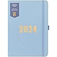 Busy B Perfect Planner Diary January to December 2024 - A5 Blue - Faux Leather Week to View Planner with Stickers & Tear-Out Lists