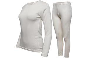 DOLCE ENVY Pack of 1 Womens Thermal Underwear Set Ultra Soft Crew Neck Long Sleeved Base Layer Tops & Bottoms