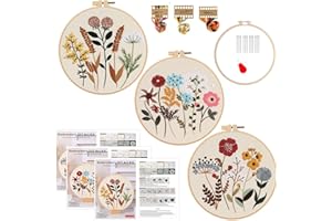 Smart-Feather 3 Sets Stickset für Anfänger, Handstickerei-Kits für Erwachsene mit Reifen, DIY Kunstprojekt Bastelset (Blume)