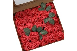 Ksnnrsng Flores Rosas Artificiales Espuma Rosa Falsa para Manualidades, Ramos de Novia, centros de Mesa, Despedidas de Soltera y Decoración del Hogar (25 Piezas, Rojo)