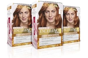 L'ORÉAL PARIS L'Oreal Paris Excellence Intense Tinte Permanente Triple Cuidado 100 por cien Cobertura Canas, Tono 7.43 Rubio Cobrizo, Color Amarillo, 3 Unidad (Paquete de 1)
