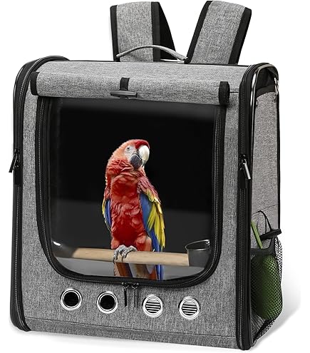 Akinerri Vogel-Reisetasche Transparent – Atmungsaktiver Transportkäfig Für Sittiche & Kleine Papageien, Mit Sitzstange & Wanne