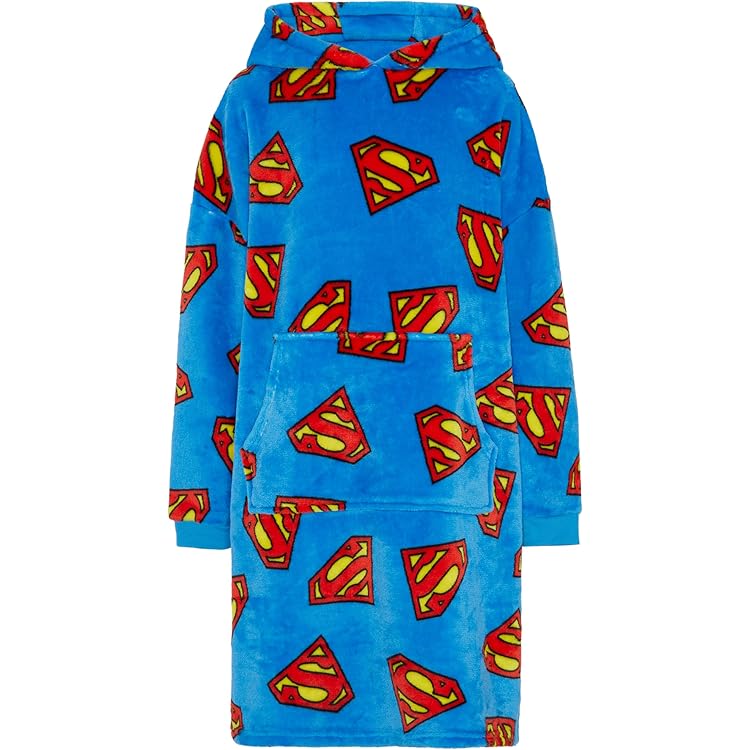 Superman Fleece Kids Robe - Super Soft Plush Hooded Bathrobe For Boys & Adjustable Tie, Perfect For Kids - Official Product