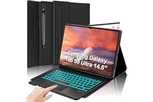 SENGBIRCH Samsung Galaxy Tab S9 ultra 14.6 inch Keyboard Case with Trackpad- Protective Folio Cover with Backlit Bluetooth Keyboard, Detachable Wireless Keyboard, Black