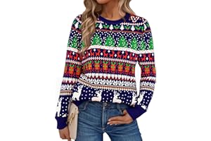 Jezonga Świąteczny sweter damski zabawny sweter bożonarodzeniowy sweter sweter z nadrukiem płatek śniegu Łoś z długim rękawem Okrągły dekolt Świąteczna impreza