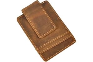 Le'aokuu męska prawdziwa skóra bydlęca magnes klips na pieniądze etui na kredyt etui cienki portfel 1058