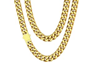 ChainsHouse Collier Chaine Homme Acier Inoxydable Maille Cubaine Ras de Cou Garcon[Argent/Or/Noir-Largeur: 4/6/9/13 mm-Longeur:46/51/55/61/66/71/76 cm] Choker Hip Hop Rappeur 32-298g