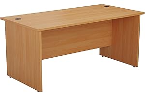 Office Hippo Heavy Duty Rectangular Home Office Desk, Integrated Cable Ports, PC Desk for Home or Office, 5 Yr Warranty, MFC & Beech, 120cm x 80cm