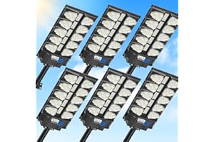 Viugreum Farolas Solares Exterior 2000W 6 Packs, Farola Potente con Control Remoto, IP65 Impermeable Luz Solar Exterior, 6500K Foco Solar Sensor de Movimiento, Luz de Seguridad Jardín Patio