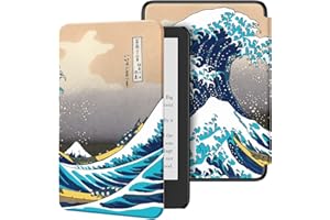 Ayotu Étui Fin pour Kindle 6" (11e génération 2022), Smart Cover en Cuir PU coloré avec réveil/Veille Automatique, Compatible Uniquement avec la Version 2022 de Base de 6", Surf à Kanagawa