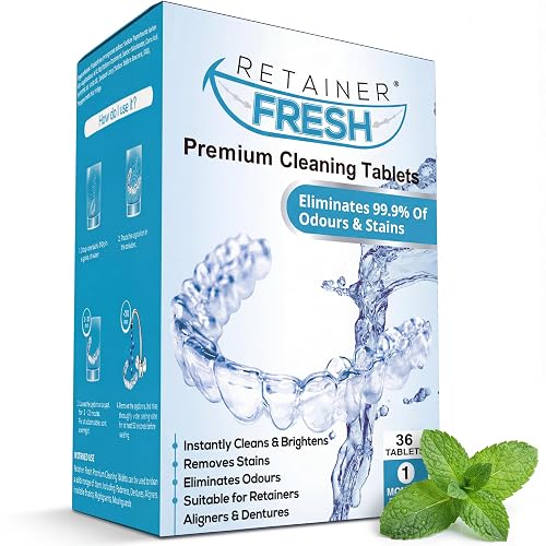 Retainer Fresh Retainer Cleaner Tablets - Retainer Cleaning, Mouthguard Cleaner, Denture Cleaning, Aligner Cleaner, Brite Retainer Tablets - 36 Tablets 1 Month