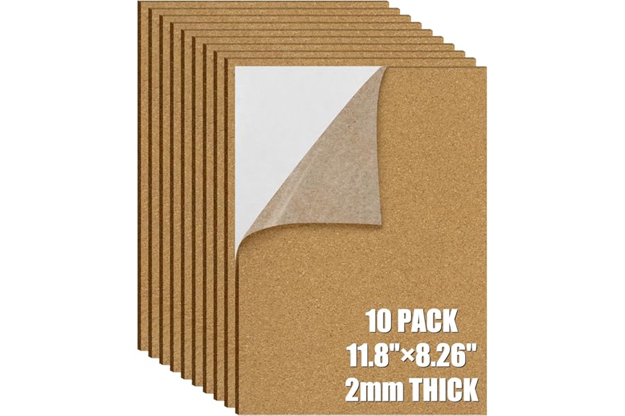 Yuaerbuo 10 Pcs A4 Self Adhesive Cork Board, 2mm Thick Cork Sheet 21×30cm/8.26×11.8in Self Adhesive Cork Tiles for Walls Decoration with Sticky DIY Crafts for Office School Home