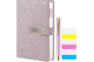 TIEFOSSI Diario con candado para mujer, diario en relieve 3D con candado, cuadernos de 224 páginas de líneas anchas, piel sintética con bolígrafo y pegatinas, organizador planificador para mujeres y hombres