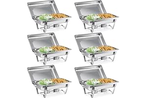 ‎WILPREP Wilprep Chafing Dish Stainless Steel 9L 1/2+1/2 GN Container Buffet Set Warming Container 6 Sets Food Warmer Heat Container Rechaud for Catering, Buffet and Party