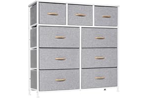 LYNCOHOME Chest of Drawer Bedroom, 9 Drawers Dresser with Deep and Large Drawers, Fabric Storage Drawers Easy to Assemble, for Bedroom, Kids room, Living room, Closet