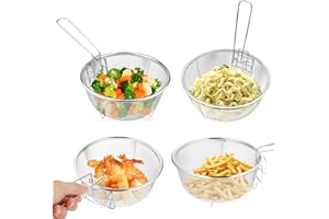 OLD DAVE Cestello Pieghevole in Acciaio Inossidabile per Frittura con Manico - Setaccio - Colino Maglia Fine per Friggere - Scolapasta