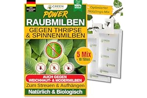 GREEN GUARDIA Power Raubmilben Mix gegen Thripse & Spinnmilben– 5 Mix mit 10 Tüten - Biologisches Mittel zur effektiven Thripse Bekämpfung–Umweltfreundlich, chemiefreie Mittel,einfache Anwendung