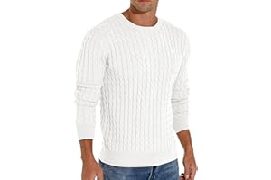 Hisir Men's Winter Cable Knit Jumpers Casual Crew Neck Warm Long Sleeve Pullover Sweater Tops for Men