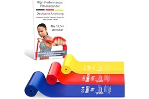MINDFUL POWER Theraband 2,5 m, fasce elastiche extra lunghe per fitness, set da 3 pezzi, fascia elastica fino a 12,5 m, fasce di resistenza ideali per tutti gli esercizi
