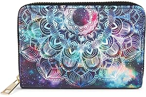 styleBREAKER Damski mały portfel z kolorowym wzorem mandali, styl etno, zamek błyskawiczny, portmonetka 02040149, Czarno-turkusowo-fioletowy, Einheitsgröße, Nowoczesny