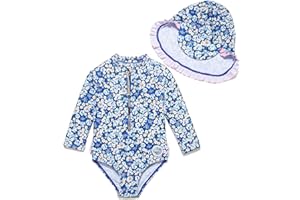 BONVERANO Costume Intero Bambina Manica Lunga Protezione UV 50+ con Cuffia