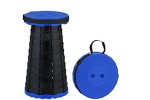 Relaxdays Sgabello Pieghevole Portatile, HLP 44,5 x 25 x 25 cm, Sedia da Campeggio Regolabile in Altezza, Nero Blu