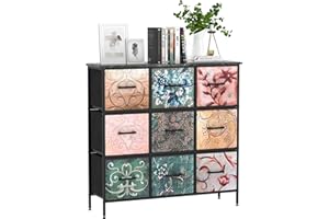 PIPIPOXER Kommode, Kommode mit 9 Schubladen, Kommode mit Stoffschubladen mit Holzplatte & Stahlrahmen, Großer Stauraum Kommode Schlafzimmer für Schlafzimmer, Kinderzimmer, Wohnungseingang, Flur