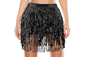SEPWGUMD Jupe de Rave à Paillettes pour Danse du Ventre,Jupe Paillette Femme - Foulard Danse Orientale pour Tenue Festival Femme Élégante et Scintillante