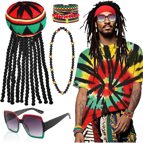 Accessoires Déguisement Tressé - Chapeau Long Perruque Noire, Lunettes Et Bracelet Pour Fête Cosplay