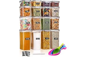 JAMITE Botes Almacenaje 16 Piezas,Recipiente de Cocina de Plastico Sellados con Tapa, Contenedores de Alimentos Hermeticos para Cereales Harina