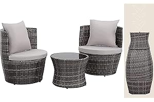 ECASA Stackable Rattan Garden Chairs and Bistro Table Set for Outdoor, Balcony, Patio use. Weather resistant Wicker Garden Furniture Which Stacks for Storage To Make a Vase Shape. (Grey)